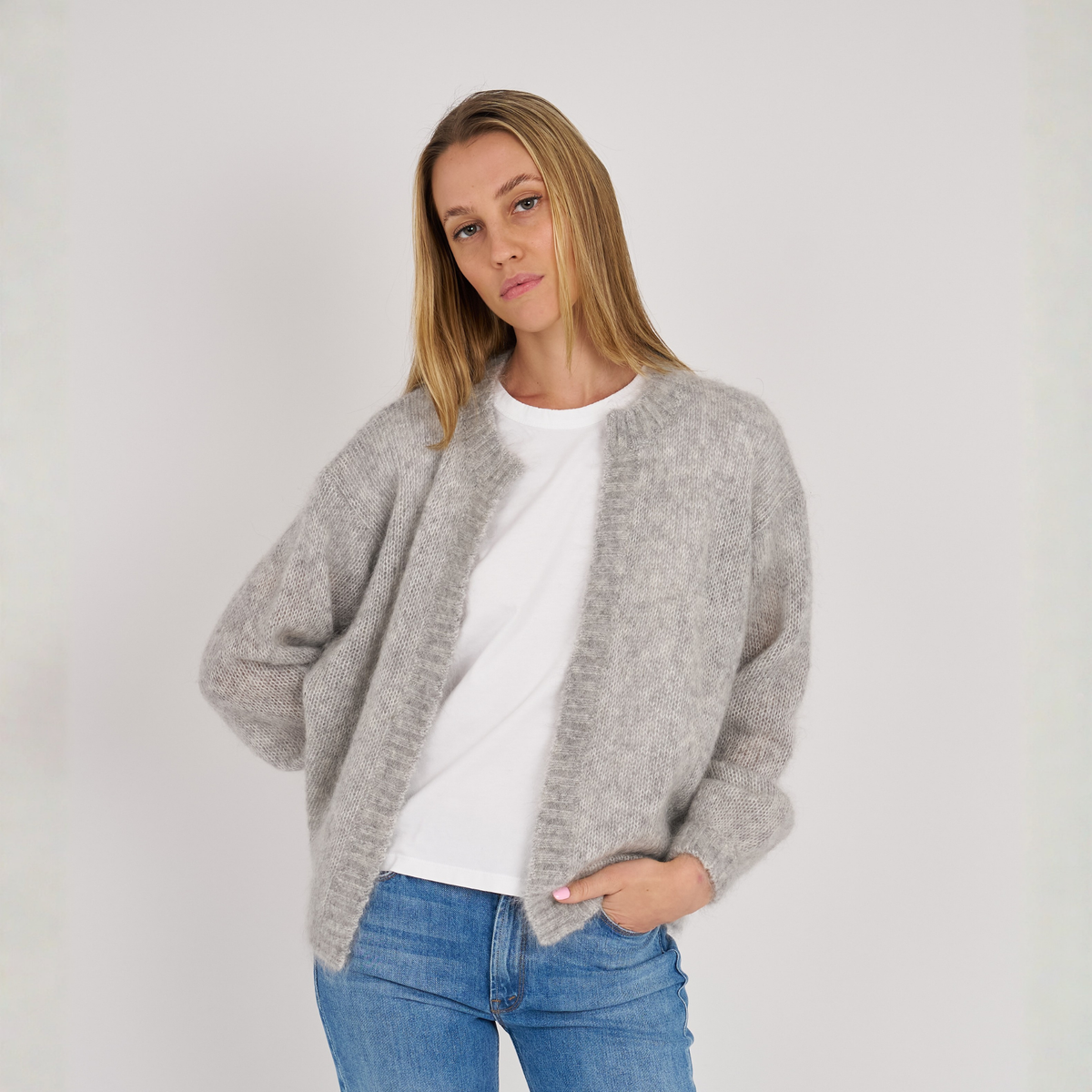 Archer Cashmere Womens Spencer Mohair Cardigan - Heather Grey