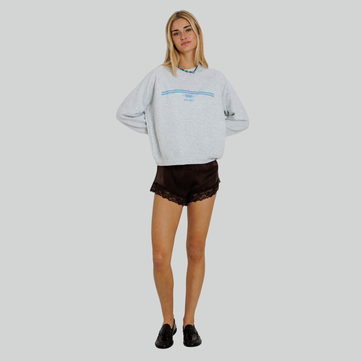 Sunny Somewhere Womens 1990 Athletic Dept Raglan Crew - Heather Ash