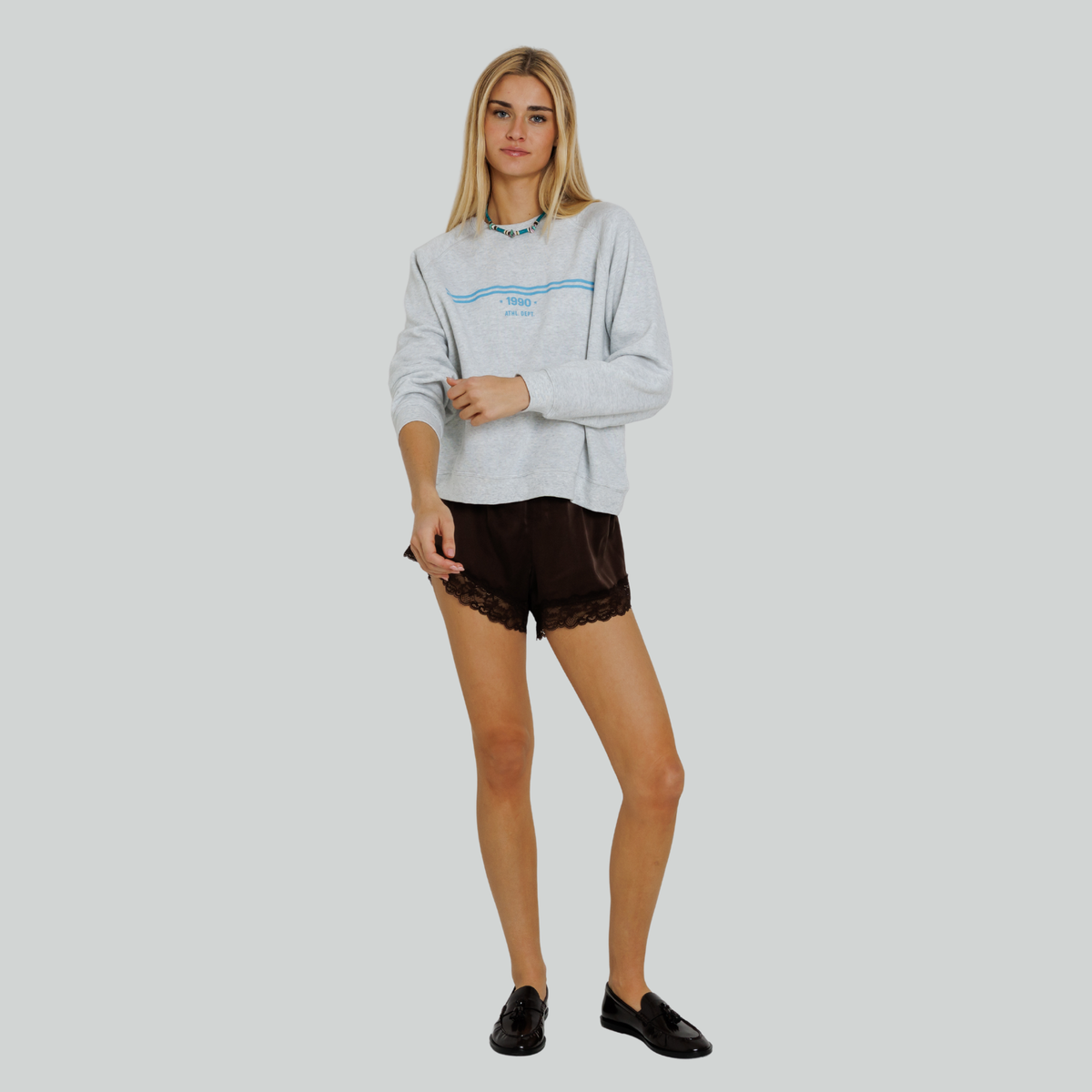 Sunny Somewhere Womens 1990 Athletic Dept Raglan Crew - Heather Ash