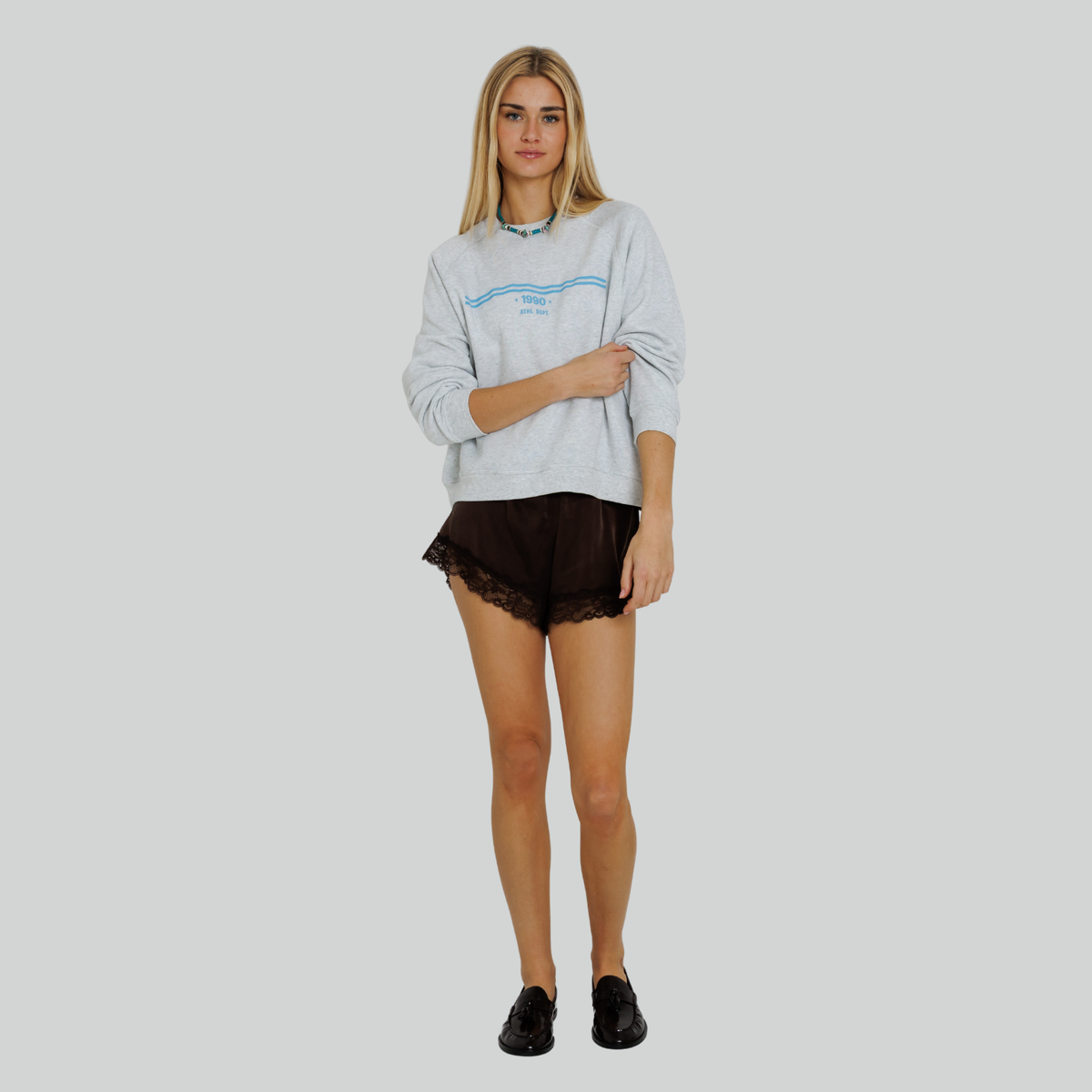 Sunny Somewhere Womens 1990 Athletic Dept Raglan Crew - Heather Ash
