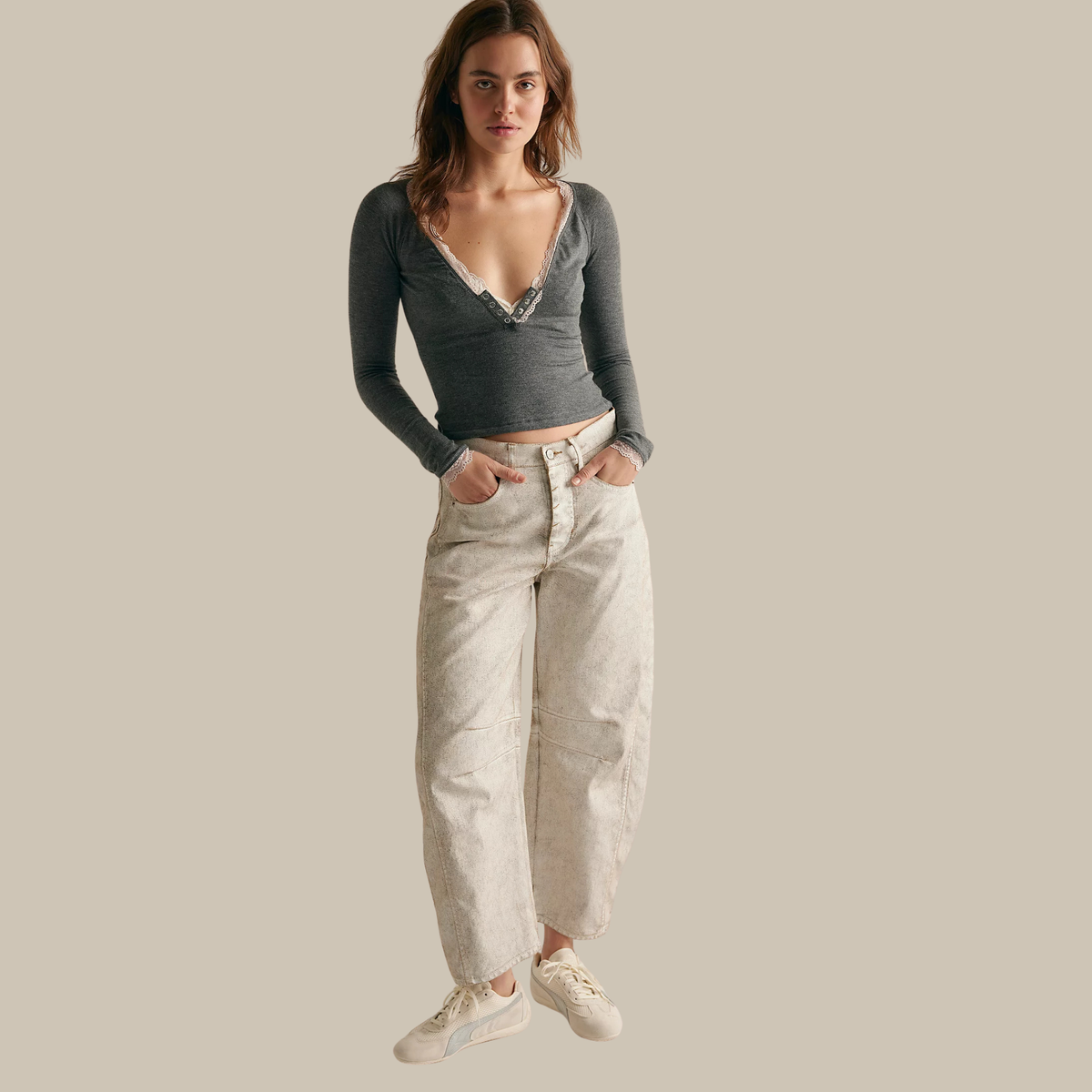Free People Womens A Little Bit Layering Top-Heather Charcoal 