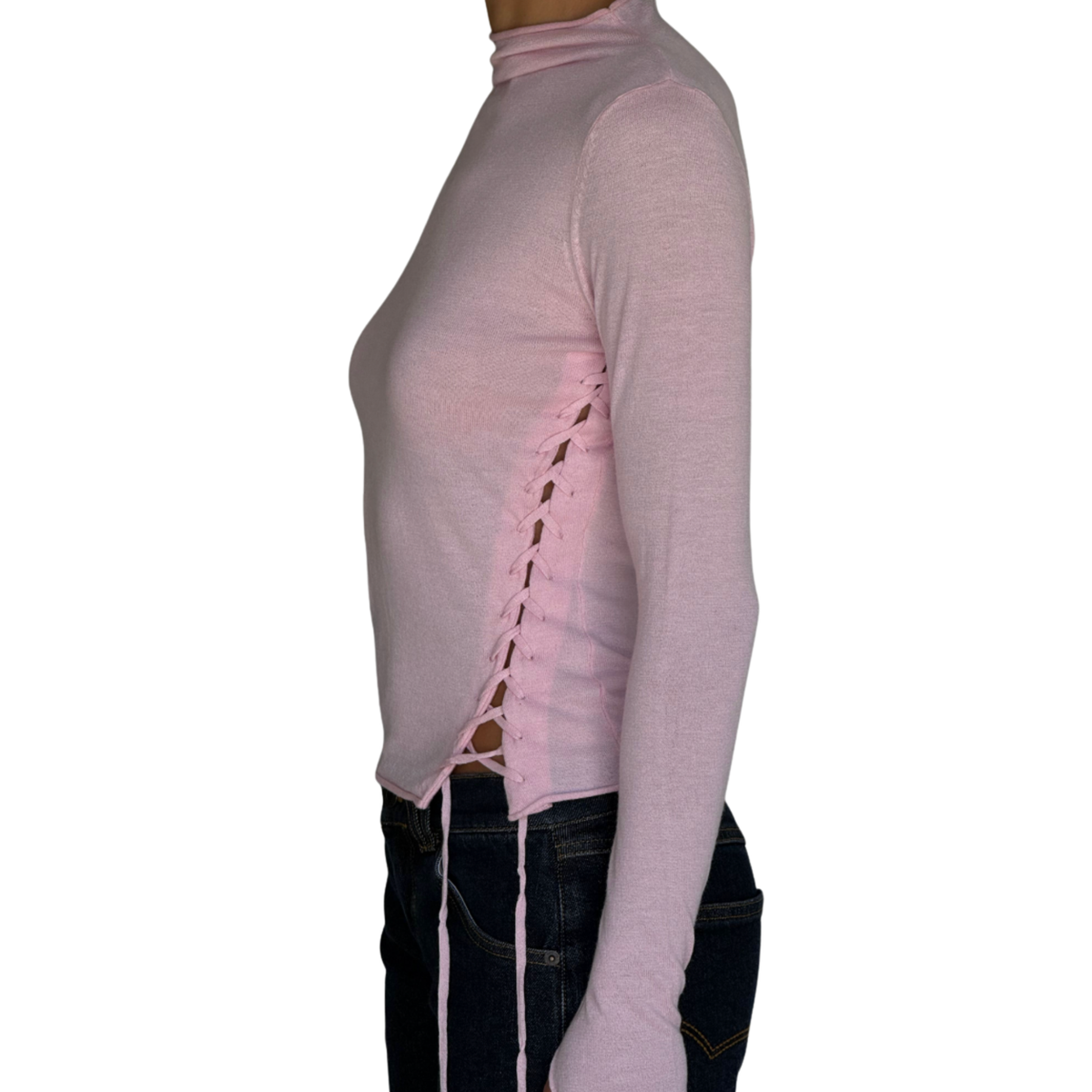 Frankies Bikinis Womens Adele Knit Mock Neck Blouse-Pillow Pink