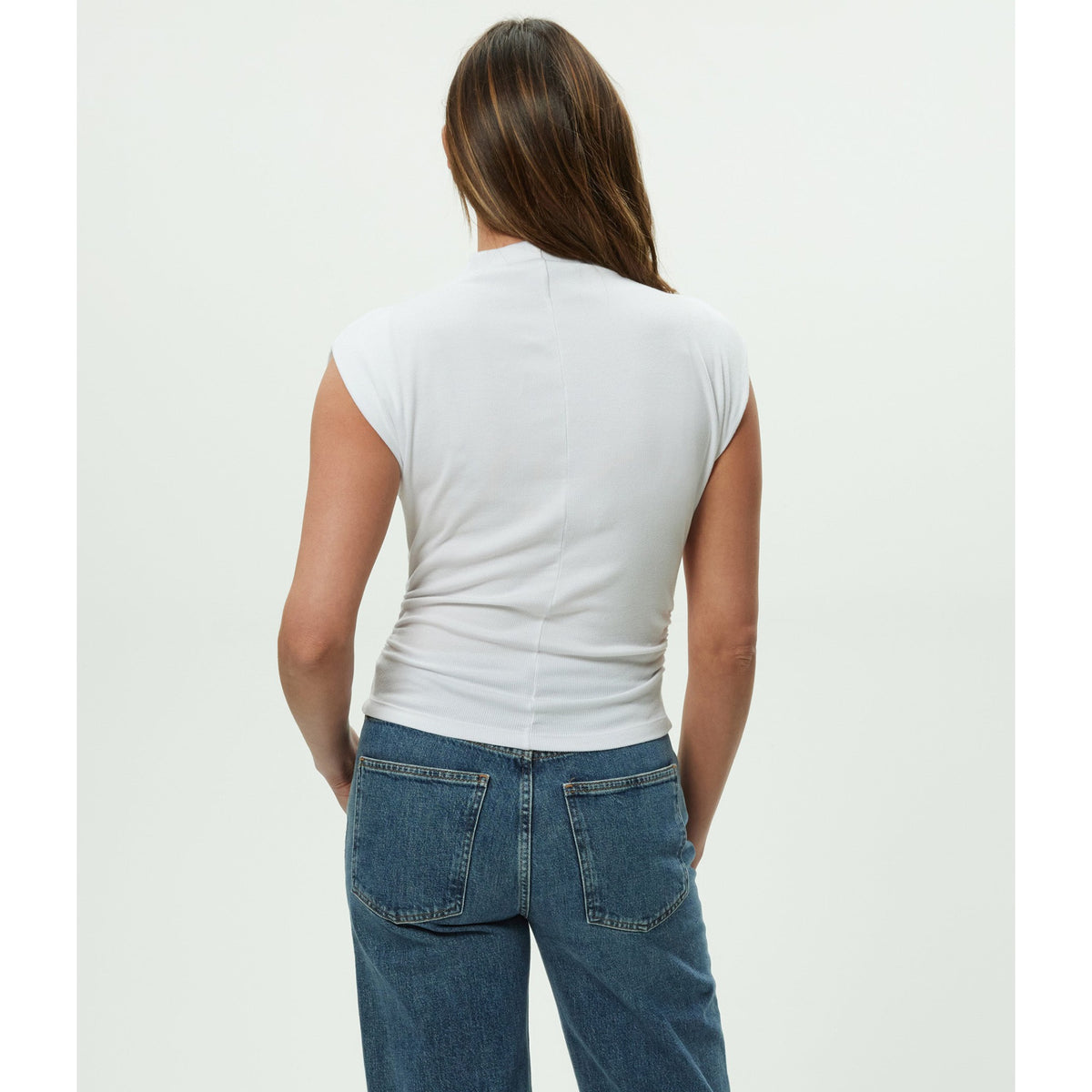 Michael Stars Womens Amara Mock Neck Powershoulder Top