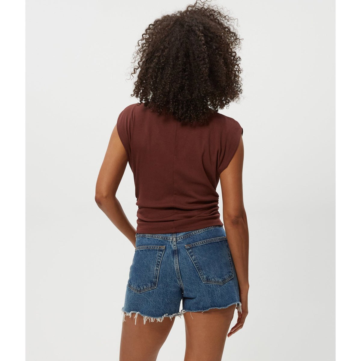 Michael Stars Womens Amara Mock Neck Powershoulder Top