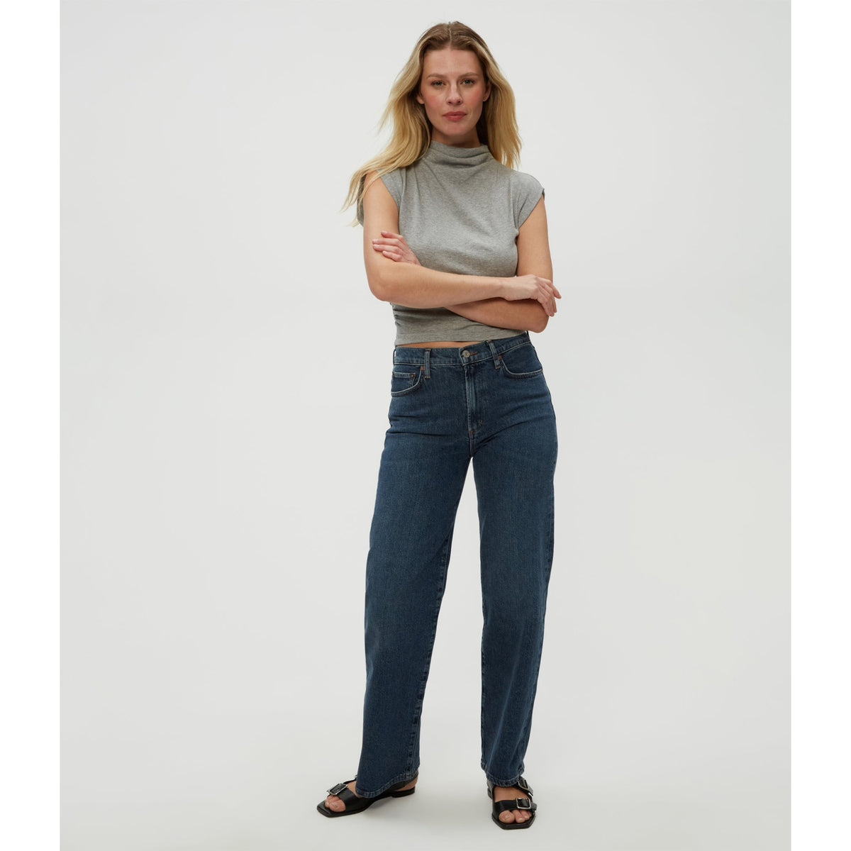 Michael Stars Womens Amara Mock Neck Powershoulder Top