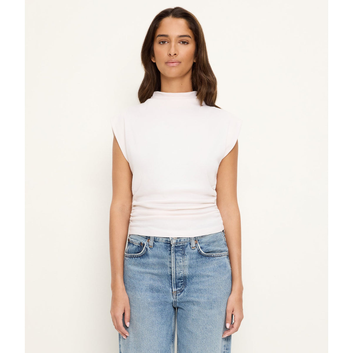 Michael Stars Womens Amara Mock Neck Powershoulder Top