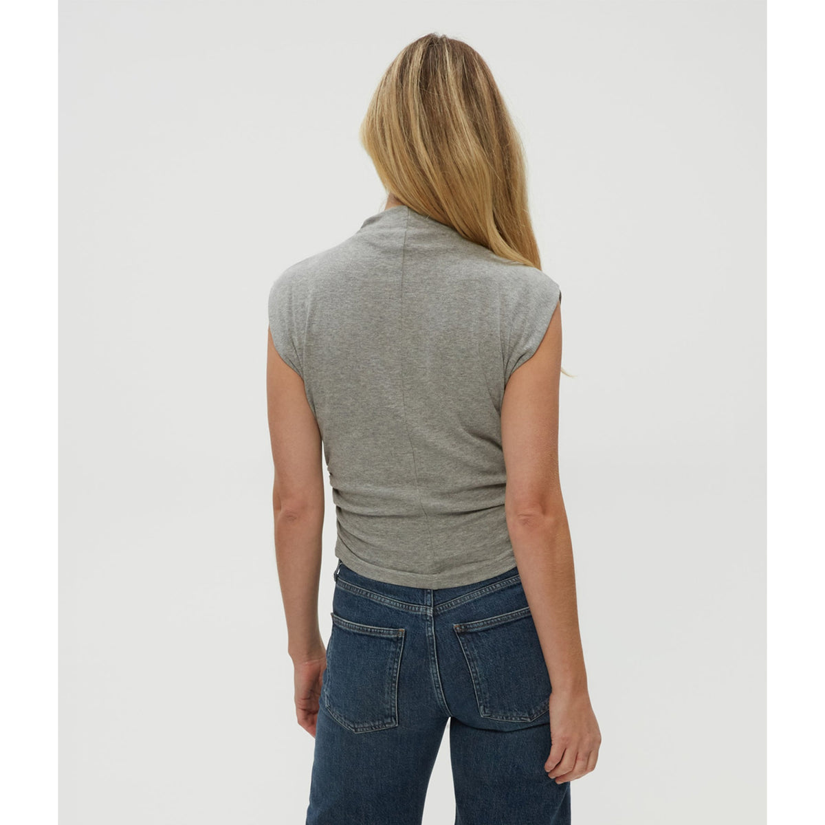 Michael Stars Womens Amara Mock Neck Powershoulder Top