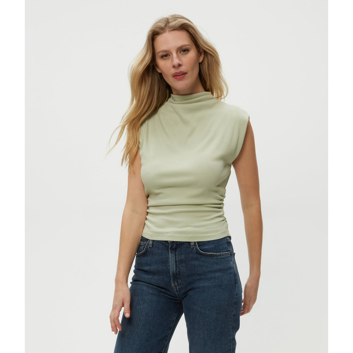 Michael Stars Womens Amara Mock Neck Powershoulder Top