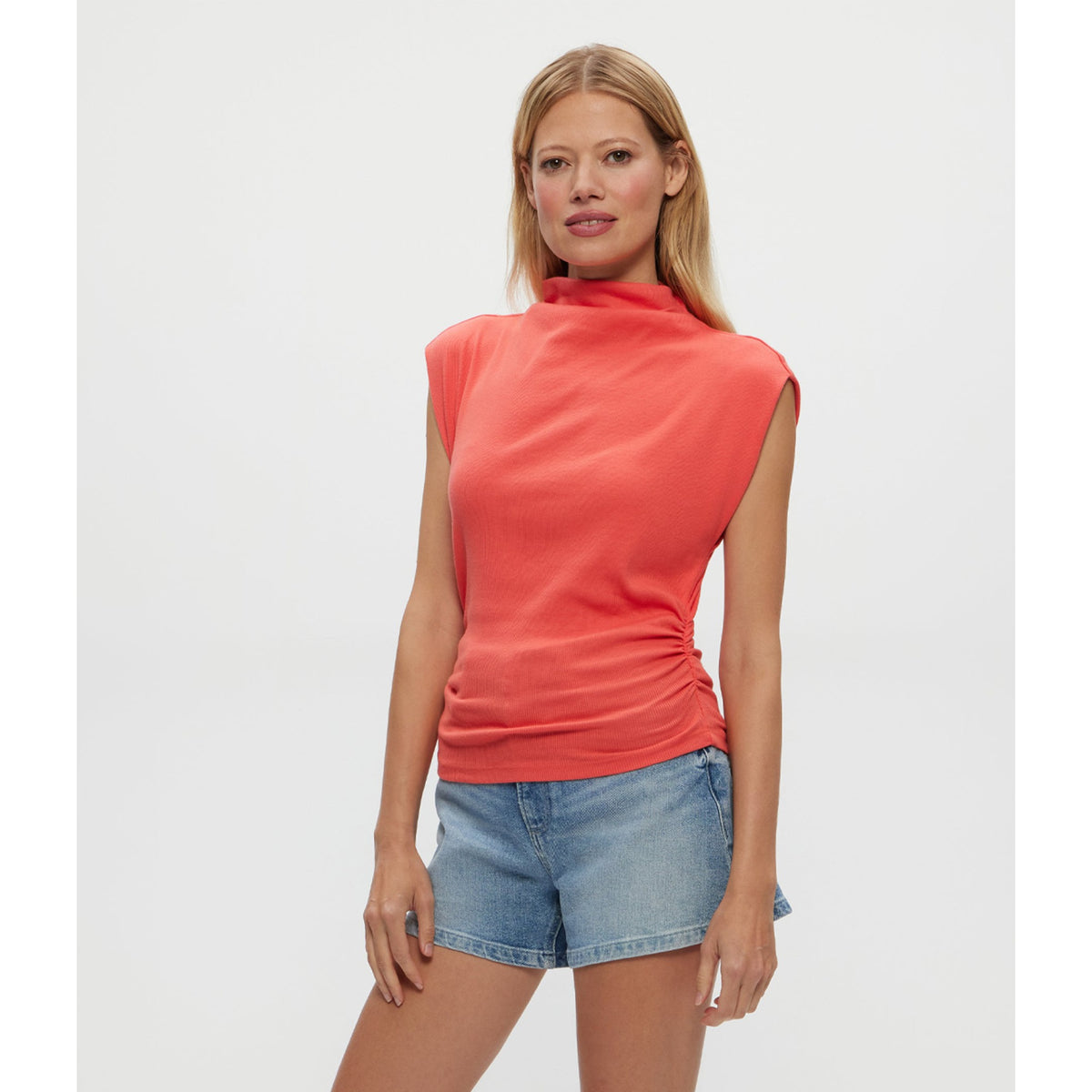 Michael Stars Womens Amara Mock Neck Powershoulder Top