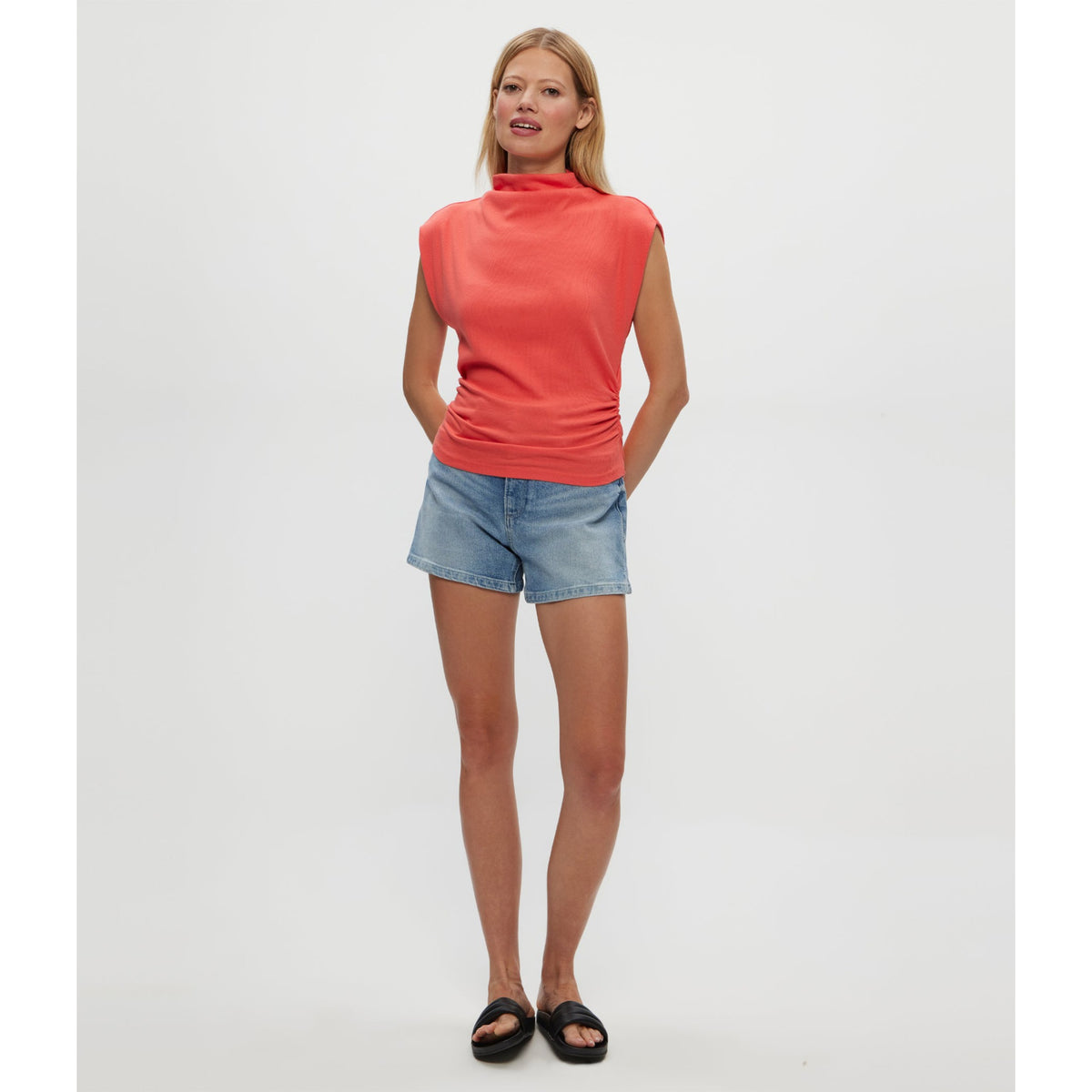 Michael Stars Womens Amara Mock Neck Powershoulder Top