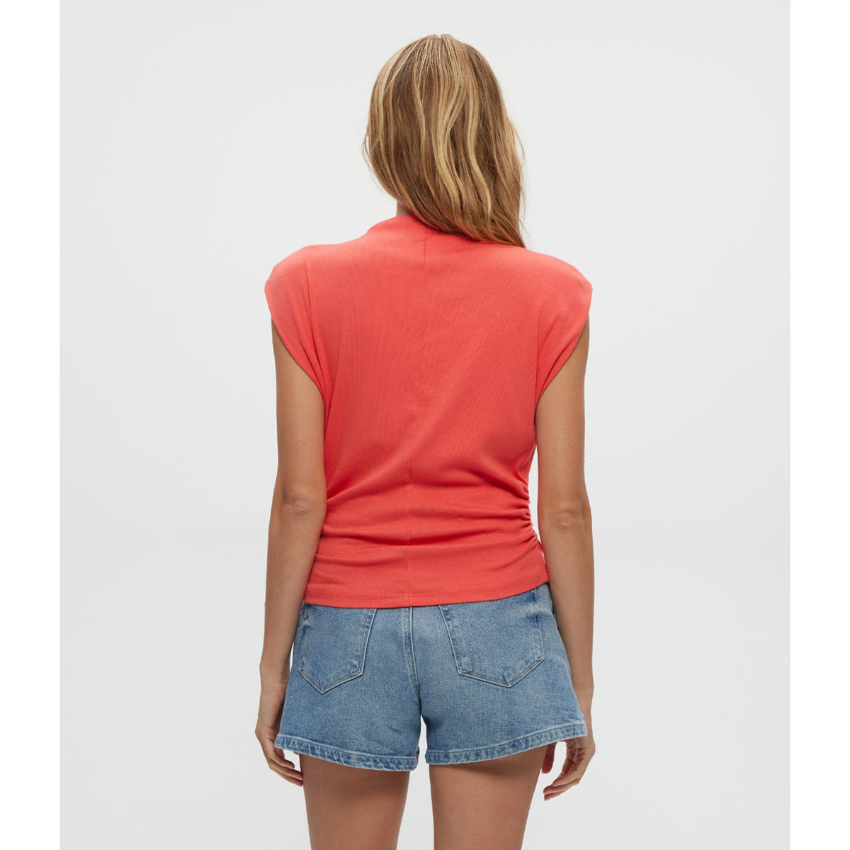 Michael Stars Womens Amara Mock Neck Powershoulder Top