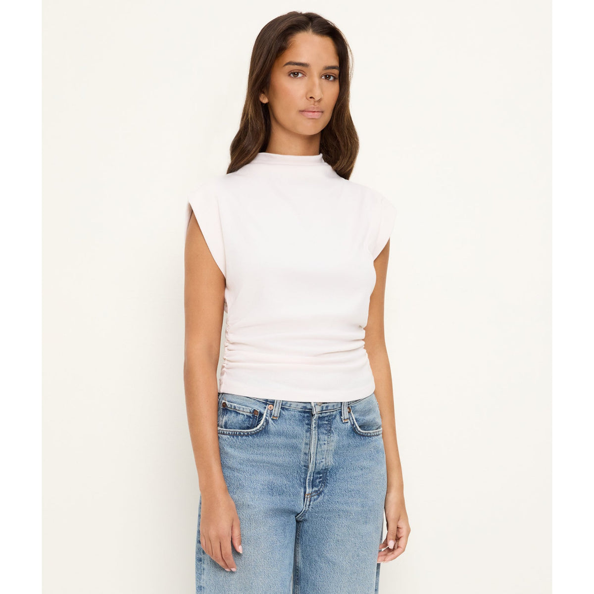 Michael Stars Womens Amara Mock Neck Powershoulder Top