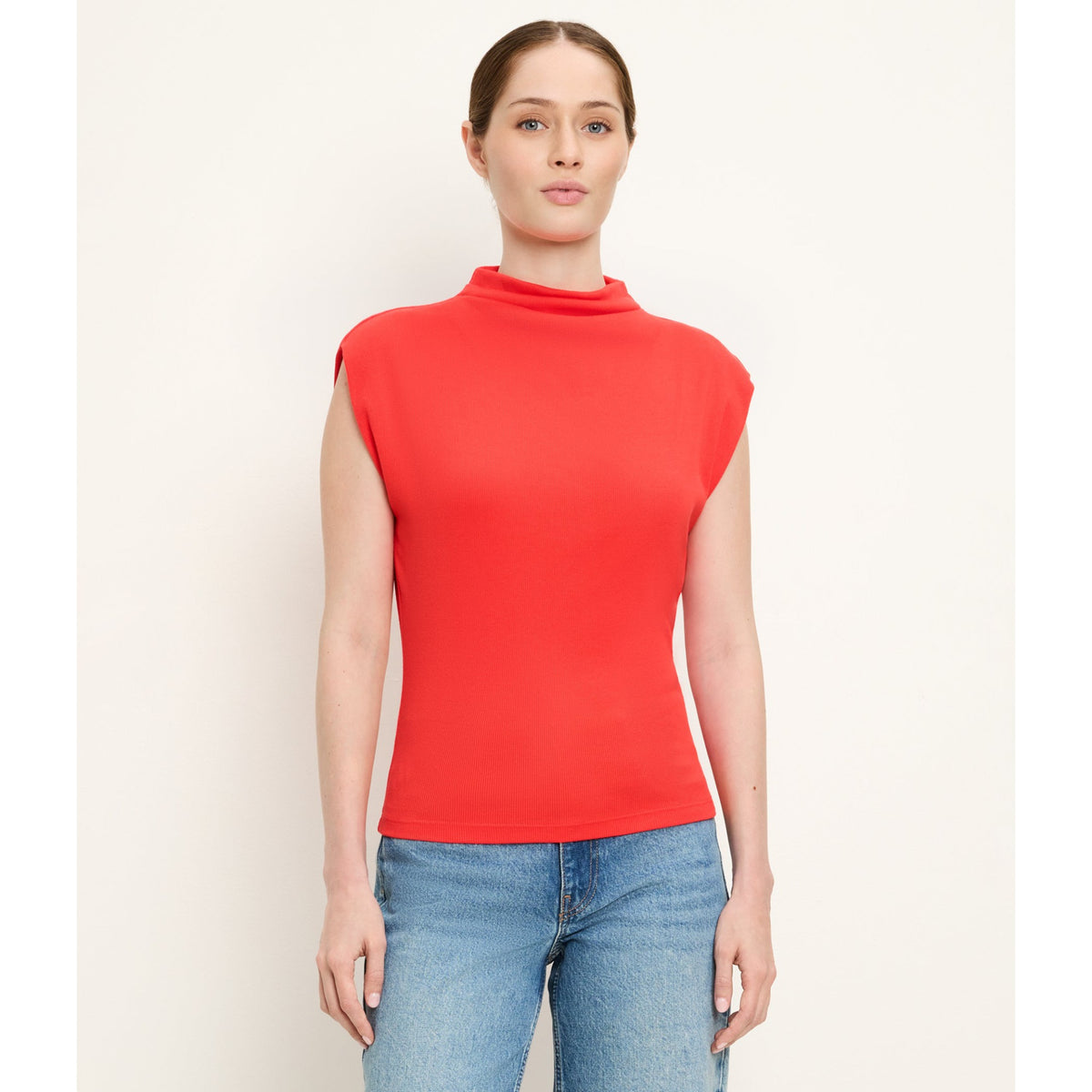 Michael Stars Womens Amara Mock Neck Powershoulder Top