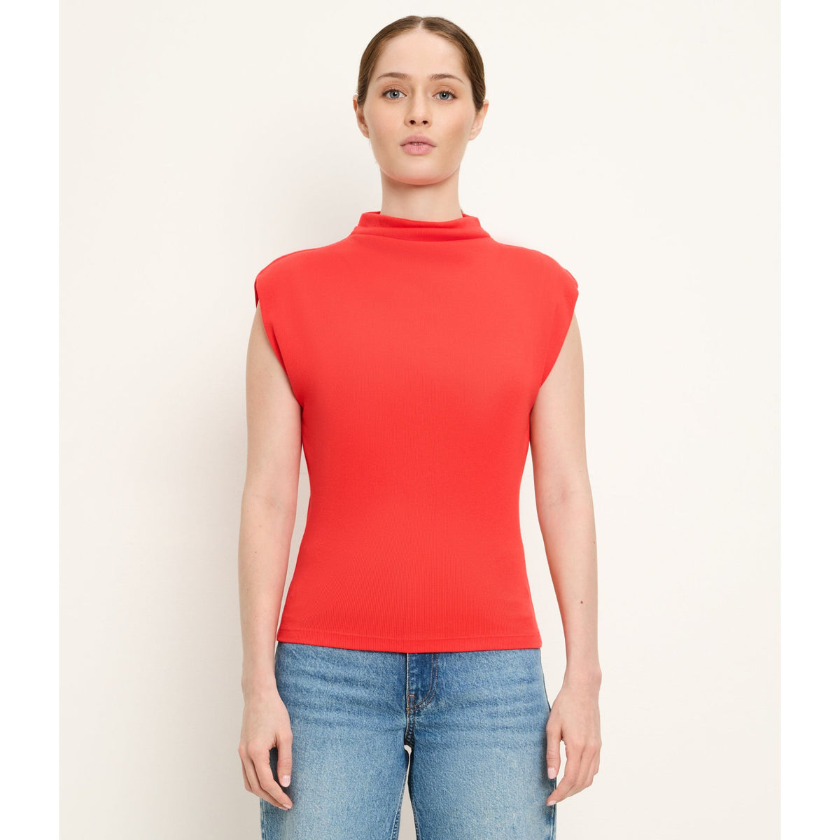 Michael Stars Womens Amara Mock Neck Powershoulder Top