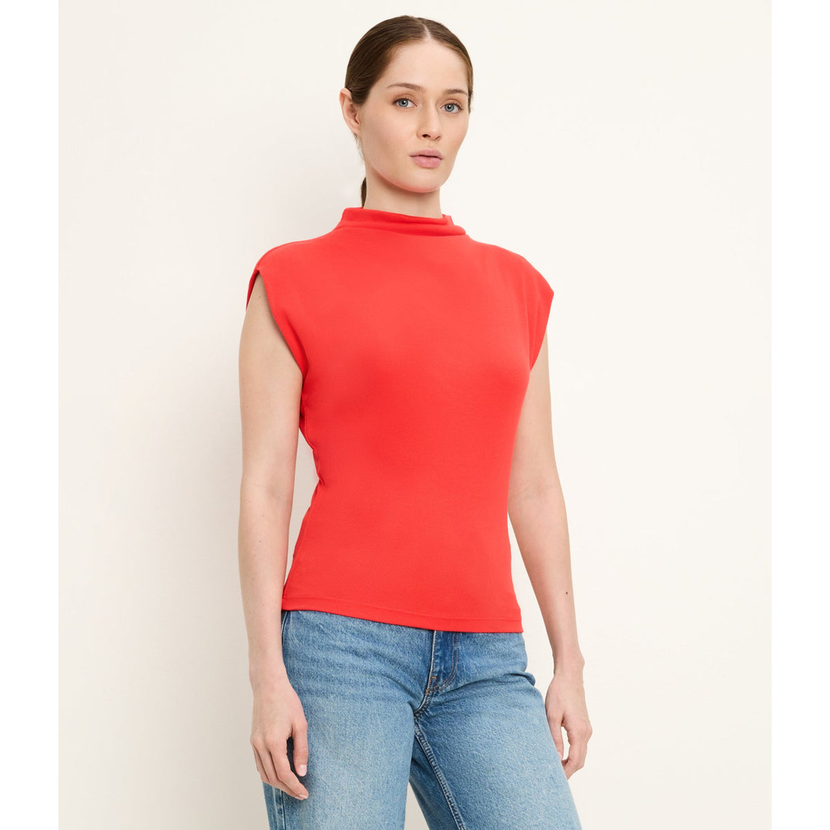 Michael Stars Womens Amara Mock Neck Powershoulder Top