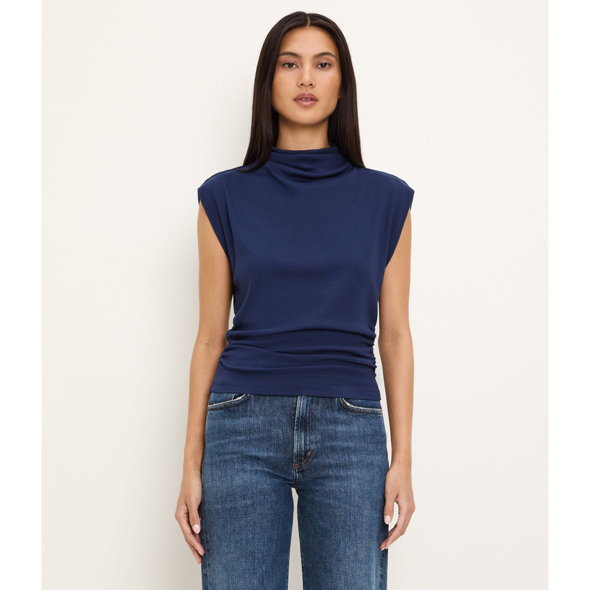 Michael Stars Womens Amara Mock Neck Powershoulder Top