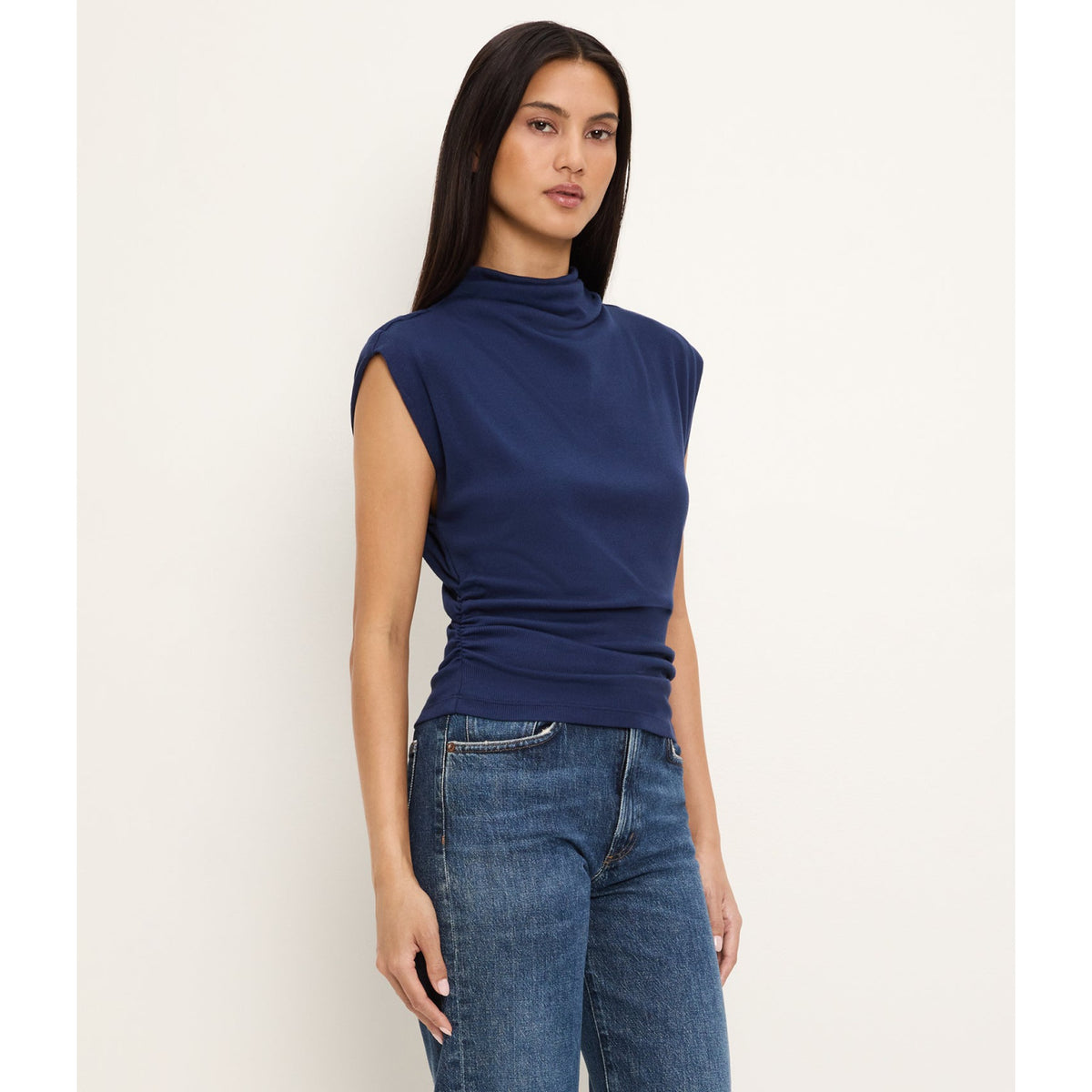 Michael Stars Womens Amara Mock Neck Powershoulder Top
