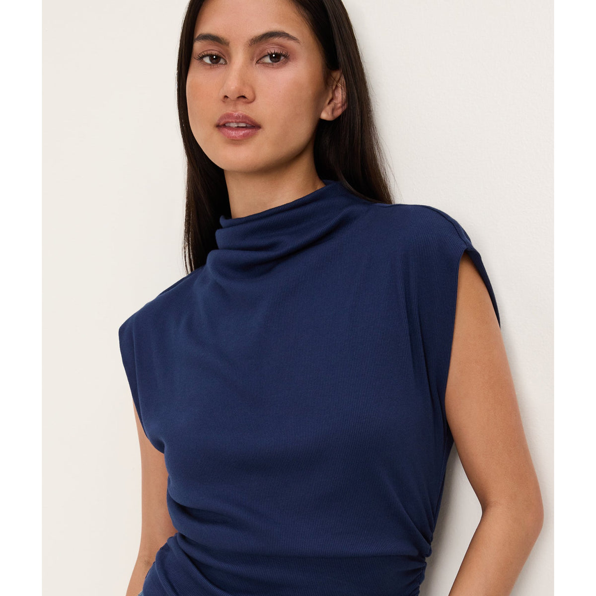 Michael Stars Womens Amara Mock Neck Powershoulder Top