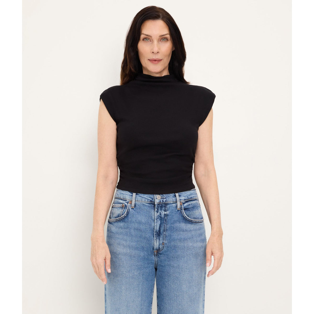Michael Stars Womens Amara Mock Neck Powershoulder Top