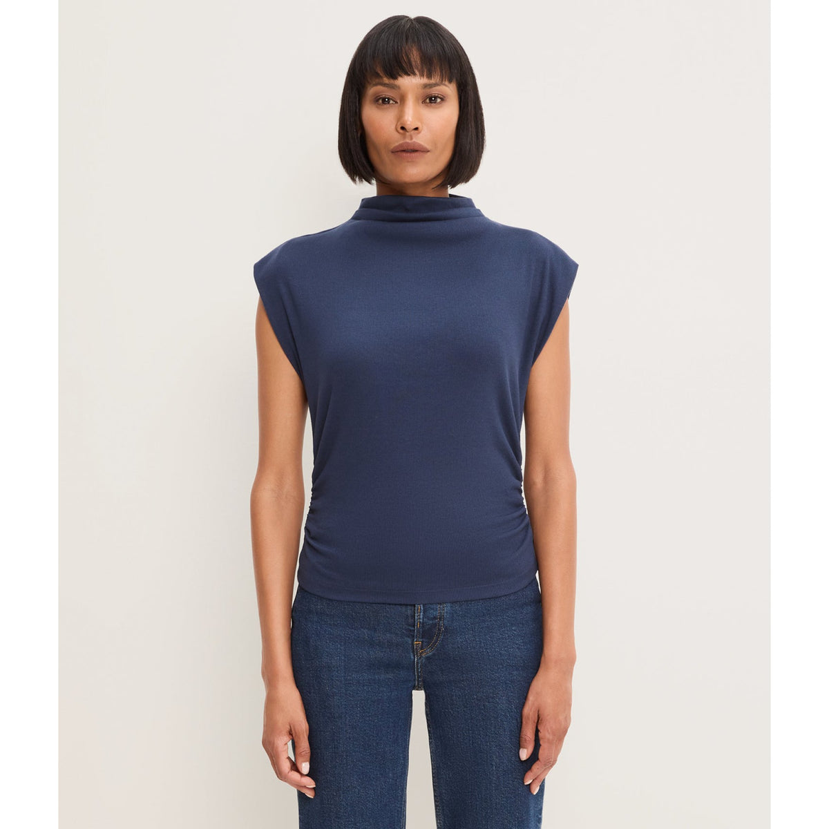 Michael Stars Womens Amara Mock Neck Powershoulder Top