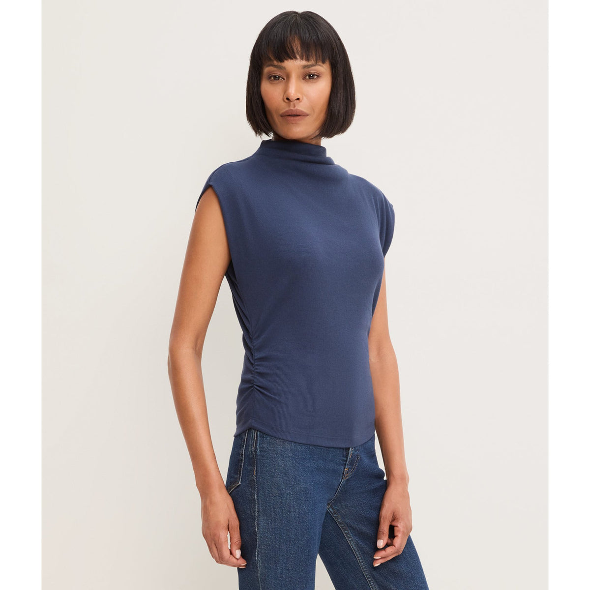 Michael Stars Womens Amara Mock Neck Powershoulder Top
