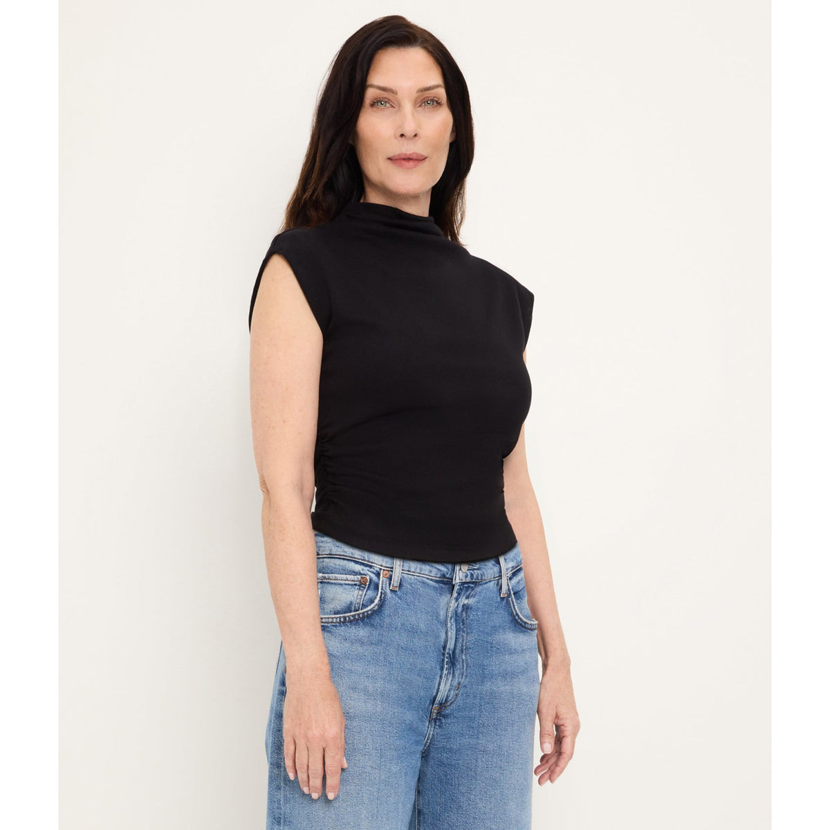 Michael Stars Womens Amara Mock Neck Powershoulder Top