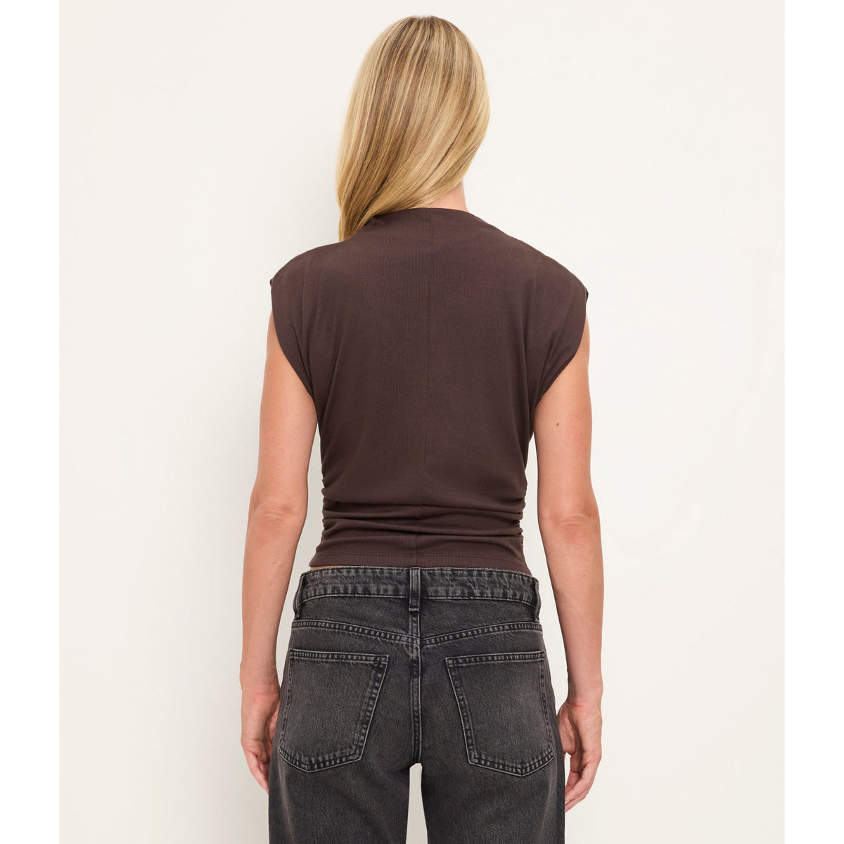 Michael Stars Womens Amara Mock Neck Powershoulder Top