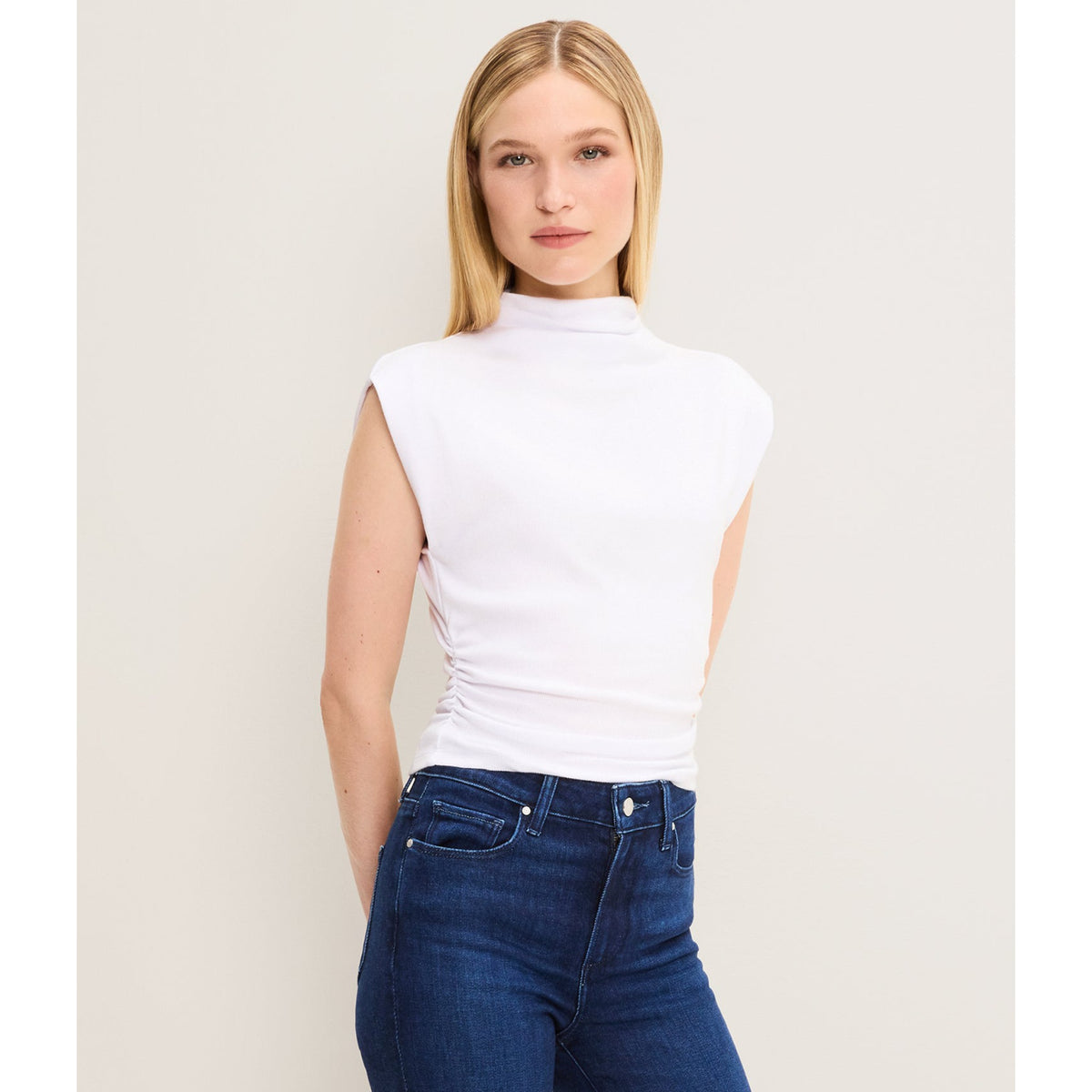 Michael Stars Womens Amara Mock Neck Powershoulder Top
