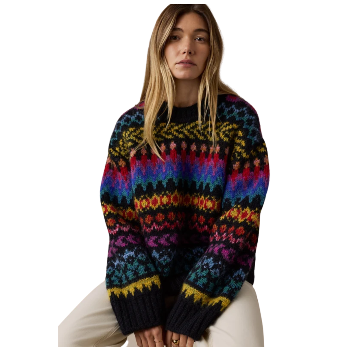 Faherty Womens Apres Alpaca Midnight Bay Crew-harbor lights fairisle