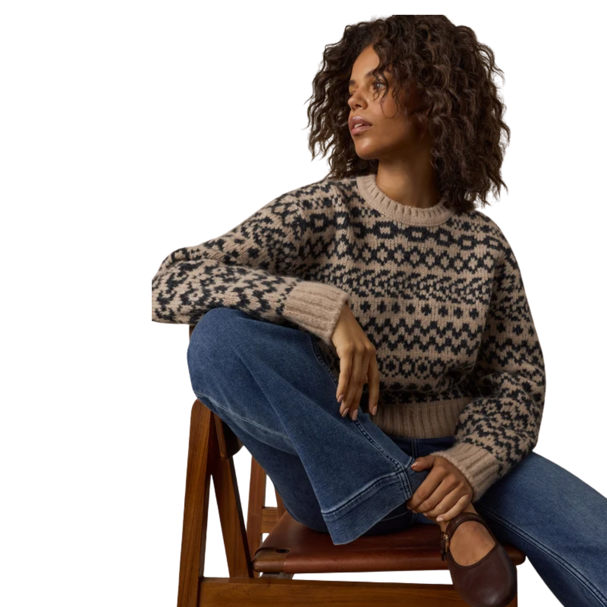 Faherty Womens Apres Alpaca Midnight Bay Crew-Cabinside fairisle