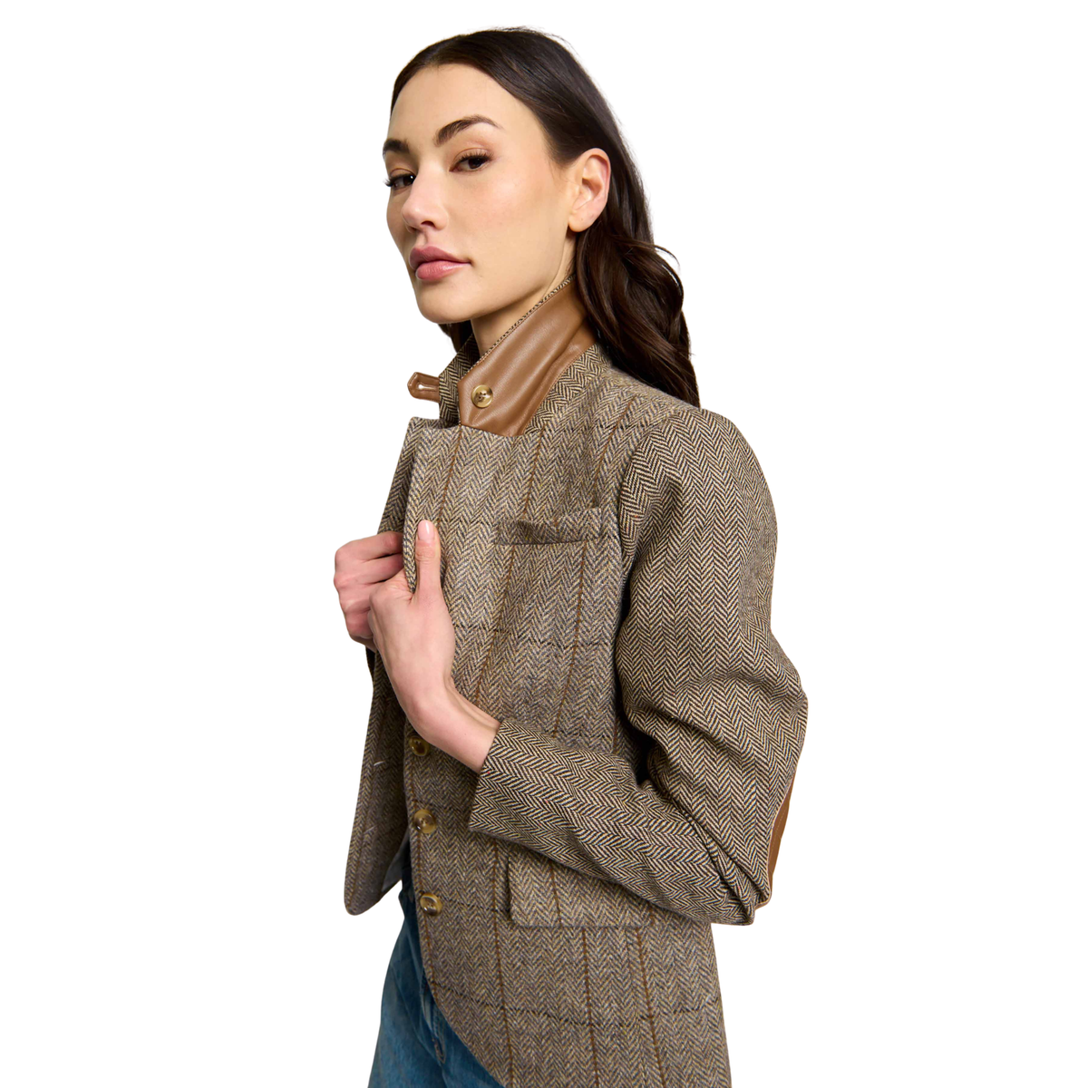 Central Park West Womens Asher Mixed Plaid Riding Jacket - Mixed Plaid 