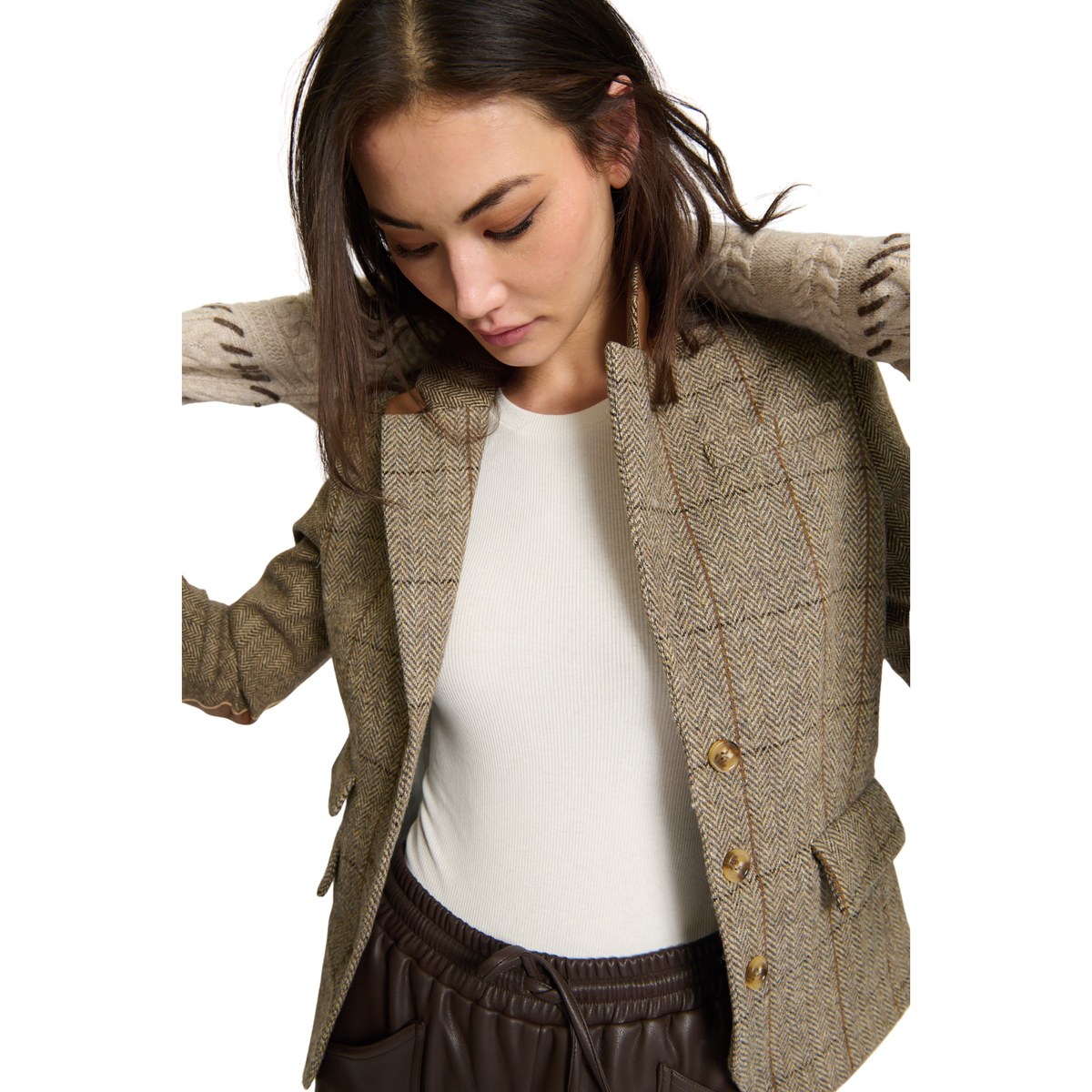 Central Park West Womens Asher Mixed Plaid Riding Jacket - Mixed Plaid 