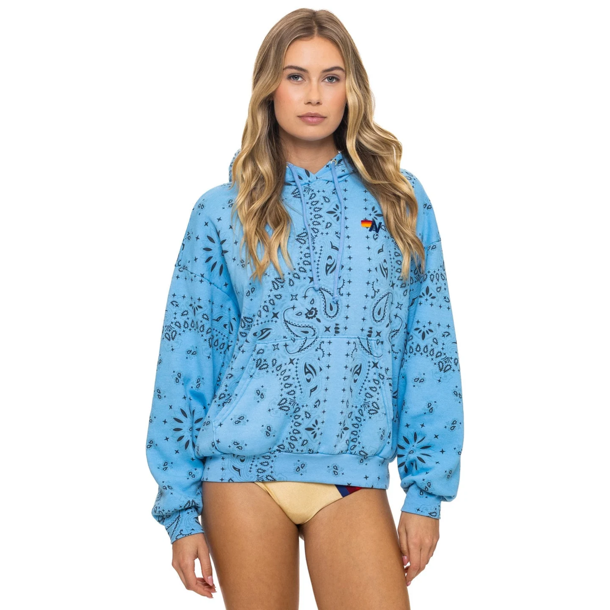 Aviator Nation Womens Bandana Pullover Hoodie Relaxed-Sky