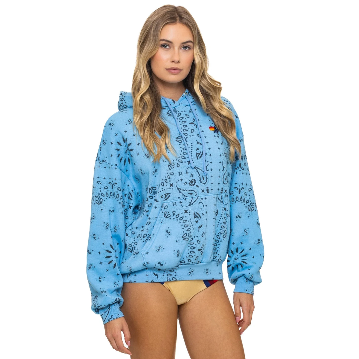 Aviator Nation Womens Bandana Pullover Hoodie Relaxed-Sky