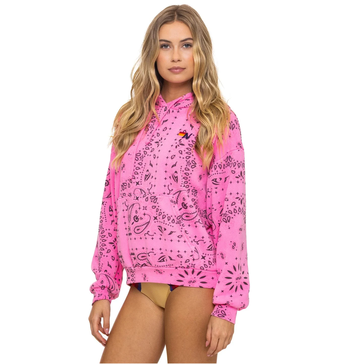 Aviator Nation Womens Bandana Pullover Hoodie Relaxed-Neon Pink
