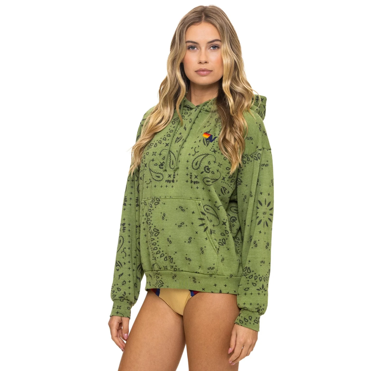 Aviator Nation Womens Bandana Pullover Hoodie Relaxed-Neon Pink