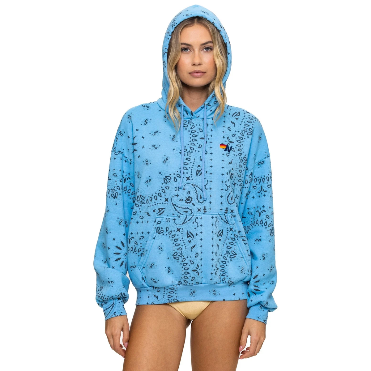Aviator Nation Womens Bandana Pullover Hoodie Relaxed-Sky