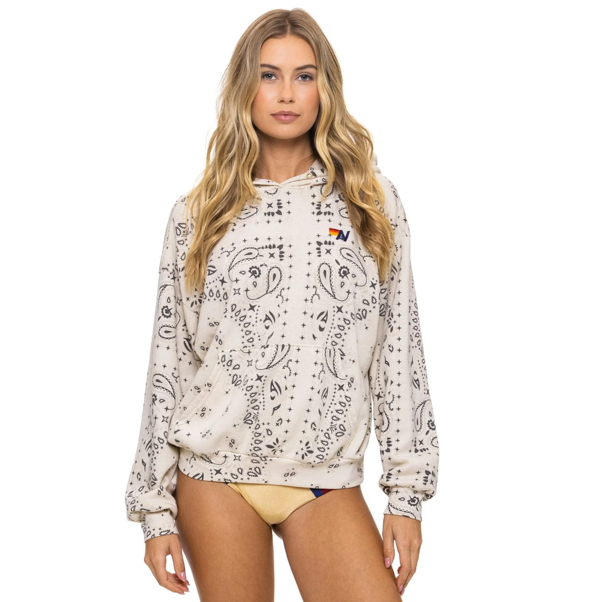 Aviator Nation Womens Bandana Pullover Hoodie Relaxed-Vintage White 