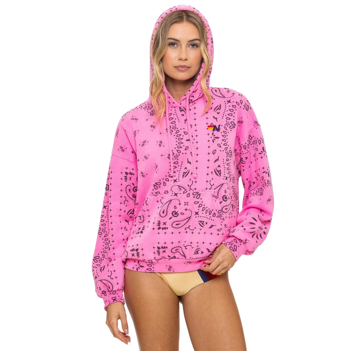 Aviator Nation Womens Bandana Pullover Hoodie Relaxed-Neon Pink