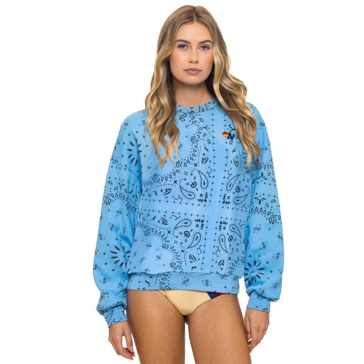 Aviator Nation Womens Bandana Relaxed Crew Sweatshirt-Sky