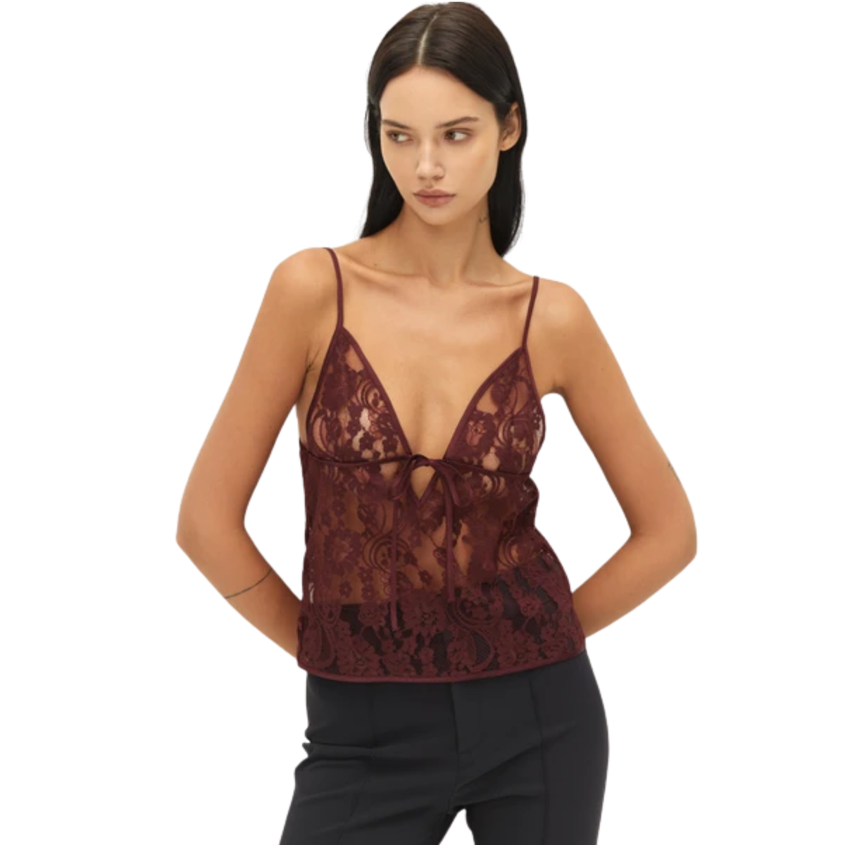 Elodie Womens Bastille Lace Cami Top-Wine