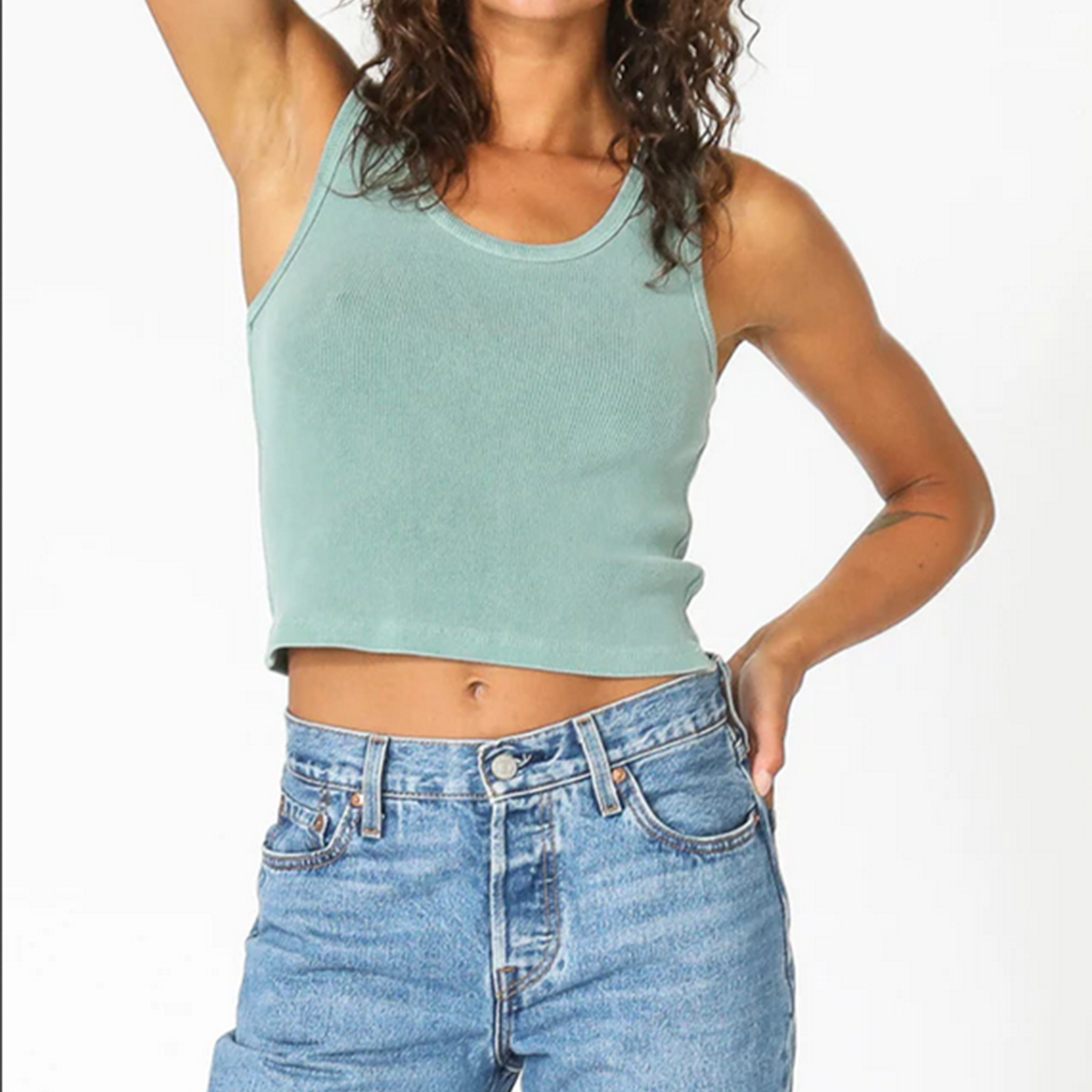 Perfect White Tee Womens Blondie Tank-Granite Green