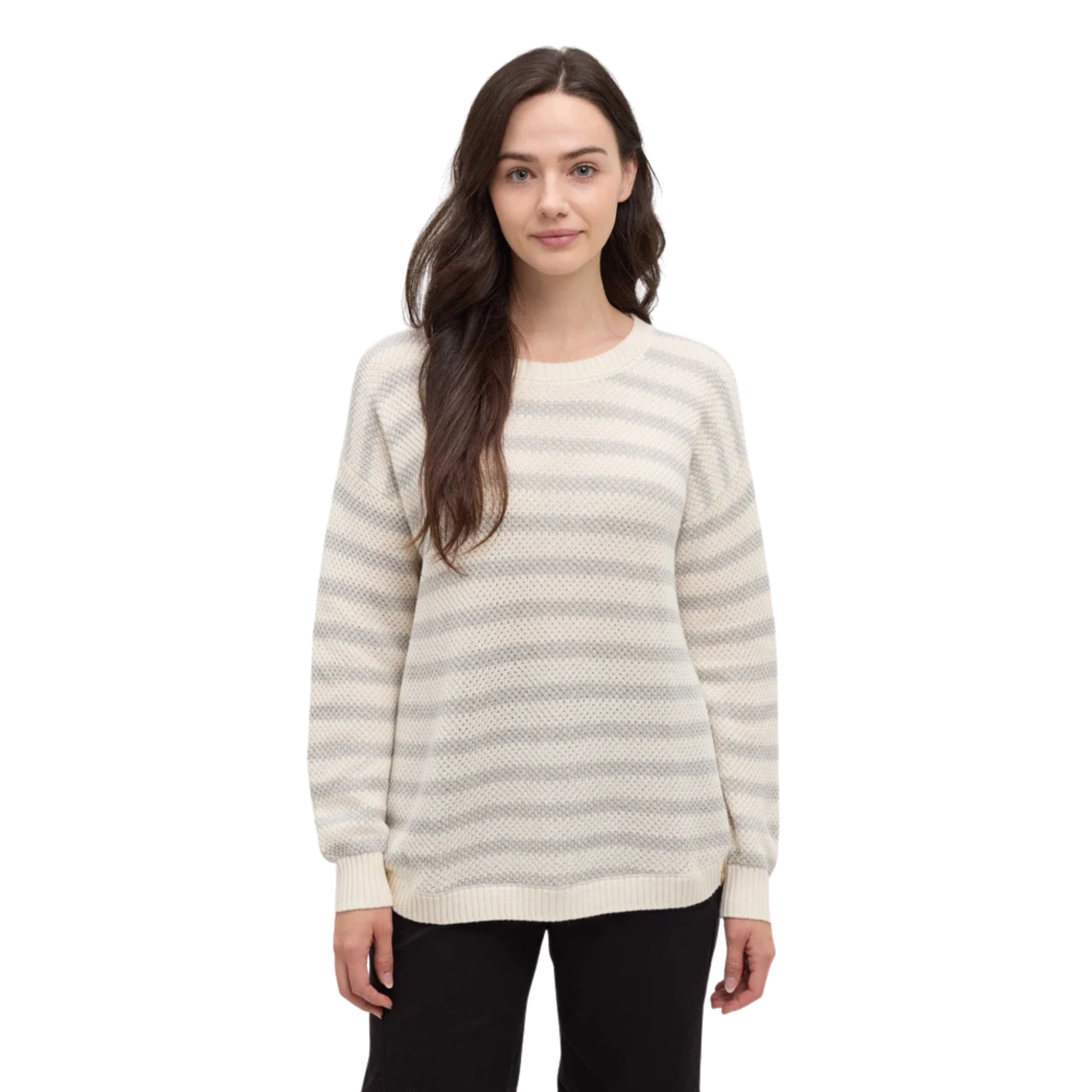 Tentree Womens Broughton Sweater-6395_Cotton White/Light Grey Heather Linear Stripe