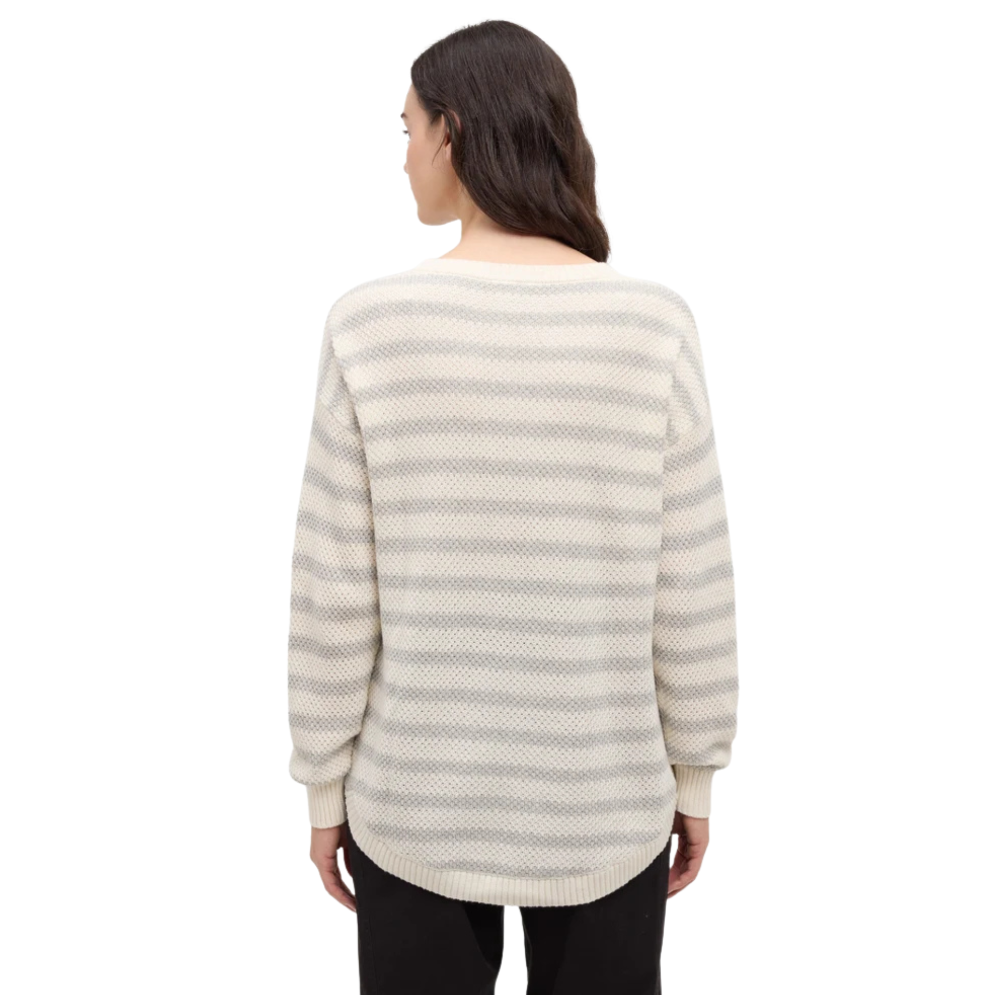 Tentree Womens Broughton Sweater-6395_Cotton White/Light Grey Heather Linear Stripe