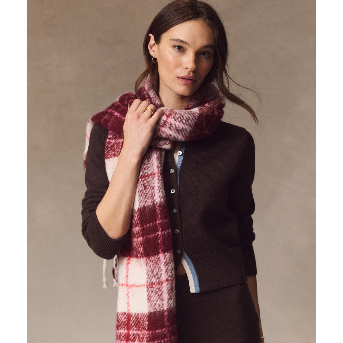 Marine Layer Womens Brushed Scarf in Cabernet Plaid - Cabernet Plaid