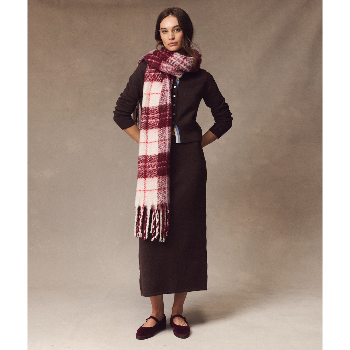 Marine Layer Womens Brushed Scarf in Cabernet Plaid - Cabernet Plaid