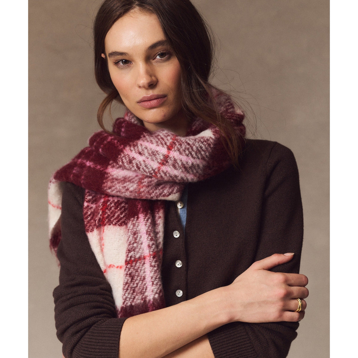 Marine Layer Womens Brushed Scarf in Cabernet Plaid - Cabernet Plaid