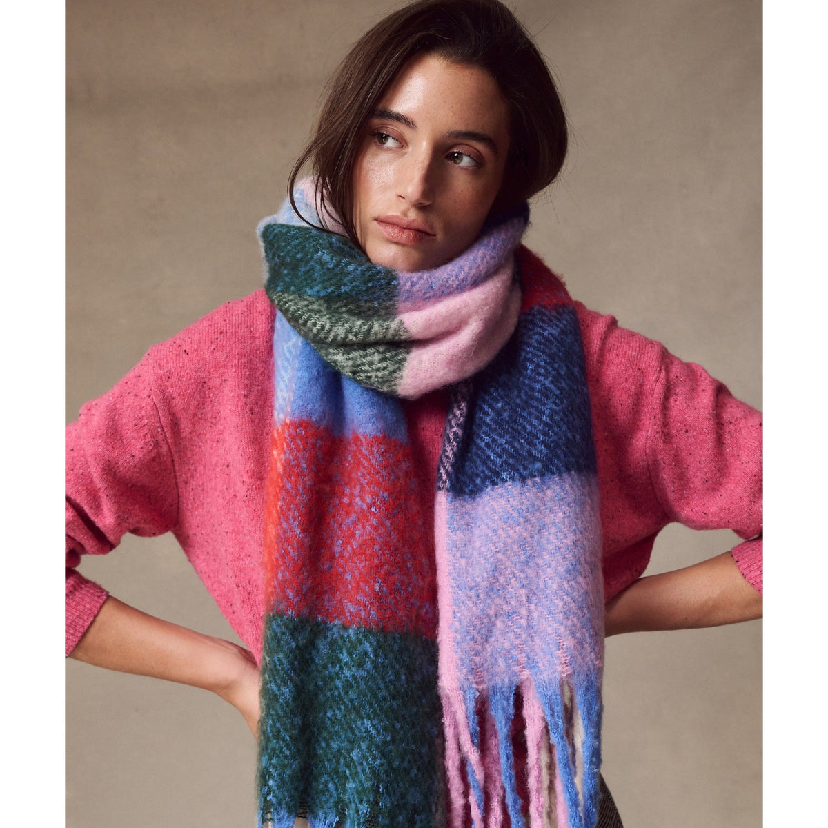 Marine Layer Womens Brushed Scarf in Multi Check - Multi Check