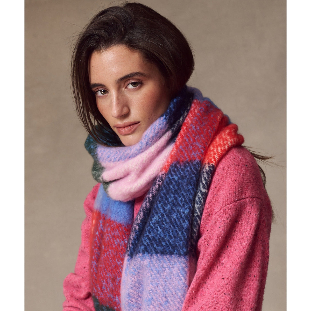 Marine Layer Womens Brushed Scarf in Multi Check - Multi Check