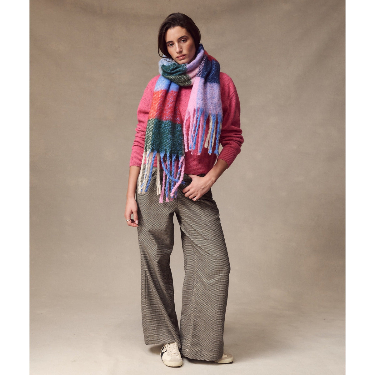 Marine Layer Womens Brushed Scarf in Multi Check - Multi Check